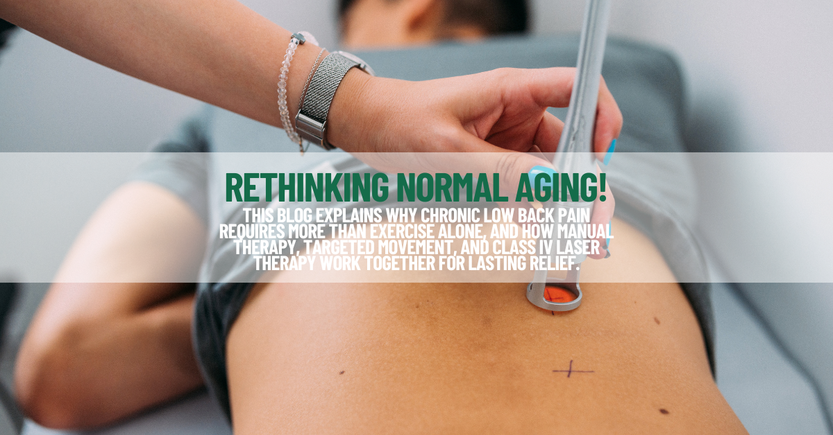 Patient receiving Class IV laser therapy on lower back for chronic pain treatment at Mishock Physical Therapy.