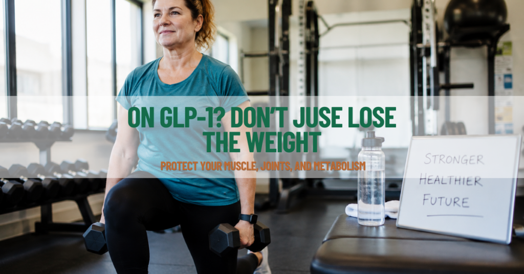 Woman on GLP-1 Weight Loss medication working on her strength showing the importance of protecting joints.